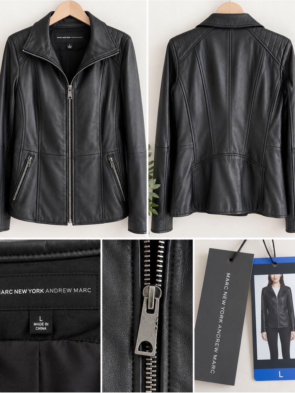 Marc New York Black Leather Zip-Front Jacket